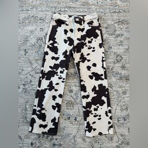 Abercrombie & Fitch High Rise 90's Relaxed Pants Cow Print Black/Brown and Cream